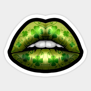 Green Lips With Shamrock For St Patricks Day Sticker